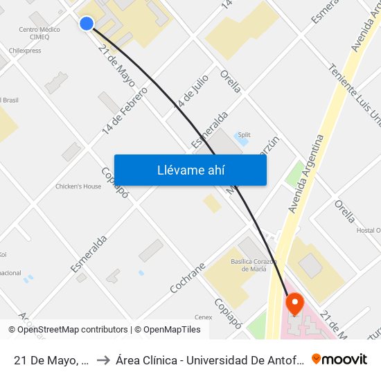 21 De Mayo, 820 to Área Clínica - Universidad De Antofagasta map