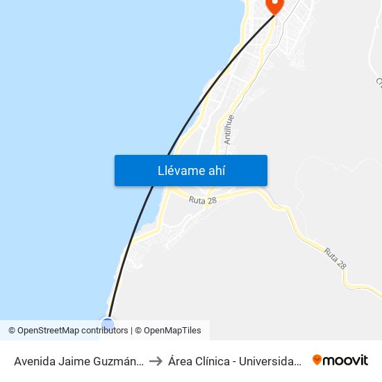 Avenida Jaime Guzmán Errázuriz, 4300 to Área Clínica - Universidad De Antofagasta map