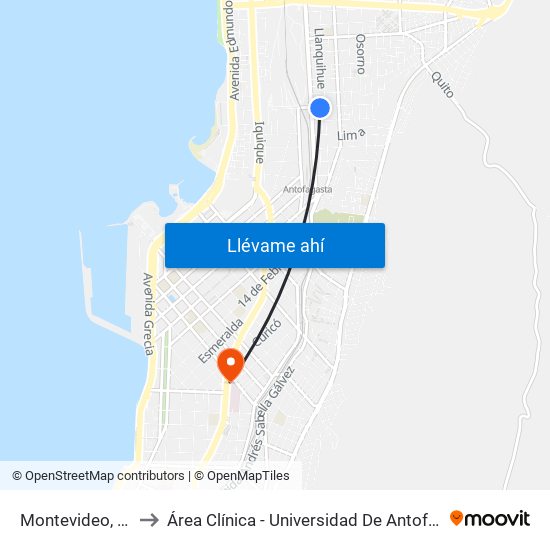 Montevideo, 660 to Área Clínica - Universidad De Antofagasta map
