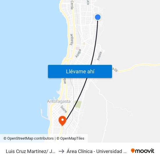 Luis Cruz Martínez/ Juvenal Morla to Área Clínica - Universidad De Antofagasta map