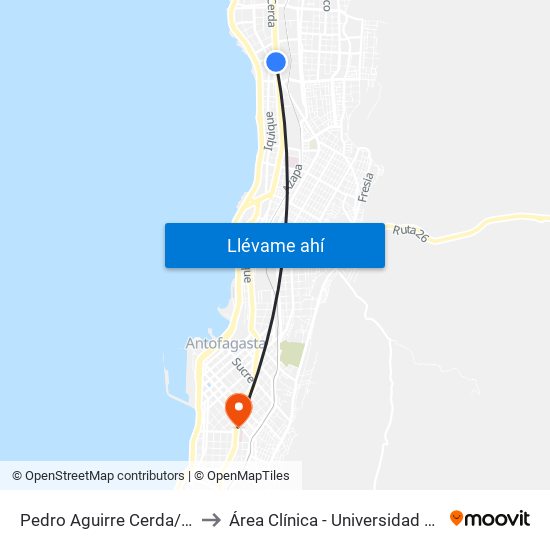 Pedro Aguirre Cerda/ Punta Brava to Área Clínica - Universidad De Antofagasta map