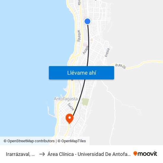 Irarrázaval, 380 to Área Clínica - Universidad De Antofagasta map