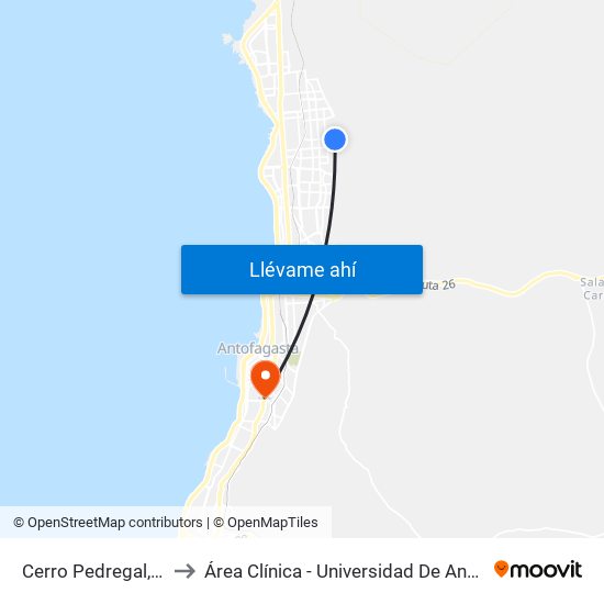 Cerro Pedregal, 8984 to Área Clínica - Universidad De Antofagasta map