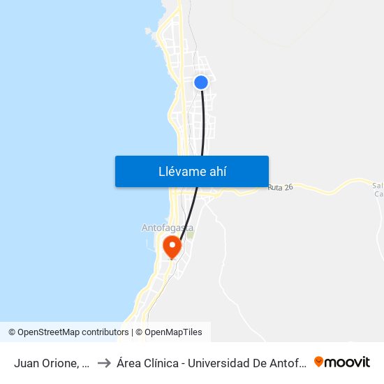 Juan Orione, 896 to Área Clínica - Universidad De Antofagasta map