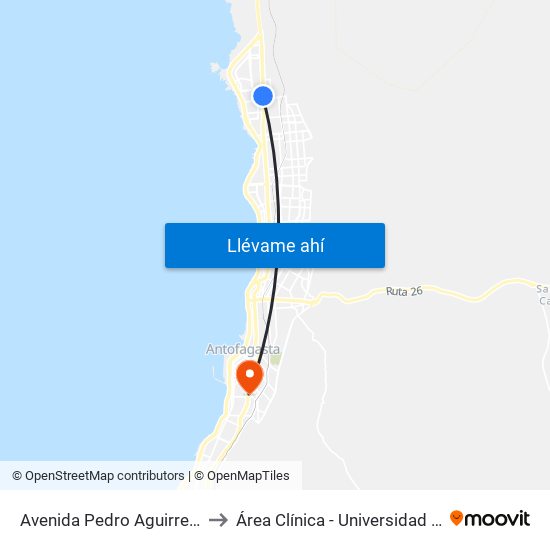 Avenida Pedro Aguirre Cerda, 10655 to Área Clínica - Universidad De Antofagasta map