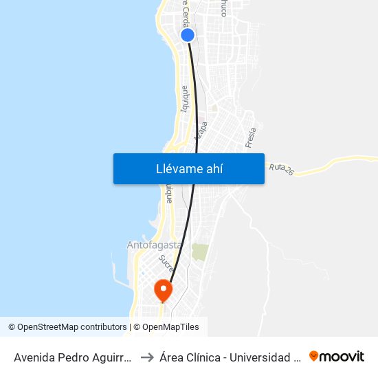 Avenida Pedro Aguirre Cerda, 7853 to Área Clínica - Universidad De Antofagasta map