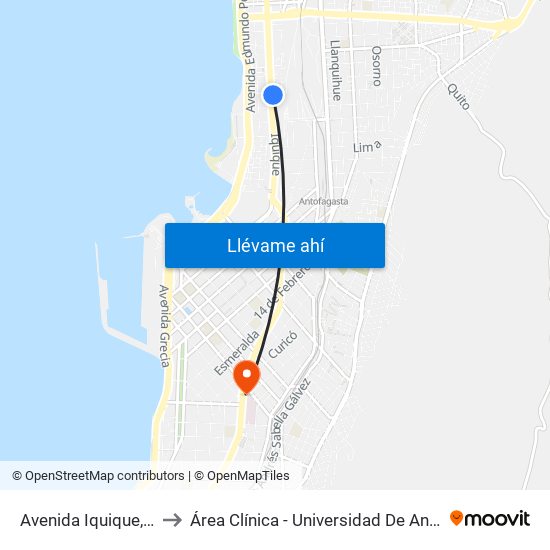 Avenida Iquique, 3994 to Área Clínica - Universidad De Antofagasta map