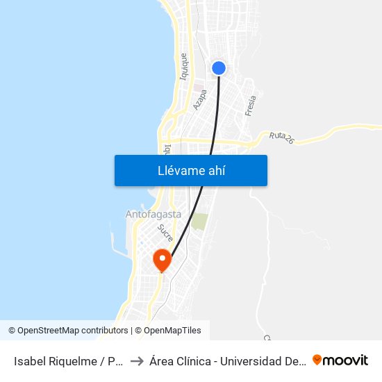 Isabel Riquelme / Patria Vieja to Área Clínica - Universidad De Antofagasta map