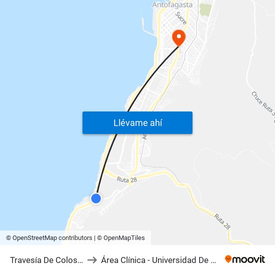 Travesía De Coloso, 2988 to Área Clínica - Universidad De Antofagasta map