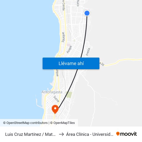 Luis Cruz Martínez / Mateo Toro Y Zambrano to Área Clínica - Universidad De Antofagasta map