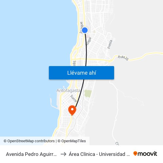 Avenida Pedro Aguirre Cerda, 6259 to Área Clínica - Universidad De Antofagasta map