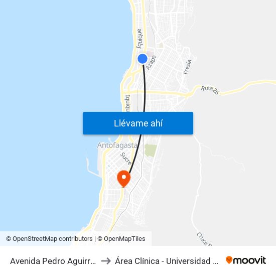 Avenida Pedro Aguirre Cerda, 253 to Área Clínica - Universidad De Antofagasta map