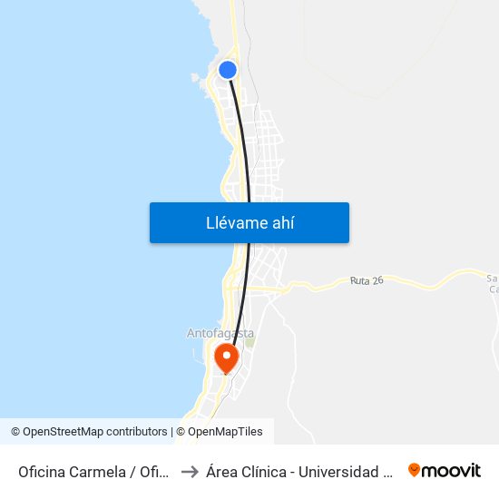 Oficina Carmela  / Oficina Lasteria to Área Clínica - Universidad De Antofagasta map