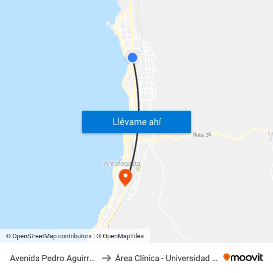 Avenida Pedro Aguirre Cerda, 9596 to Área Clínica - Universidad De Antofagasta map
