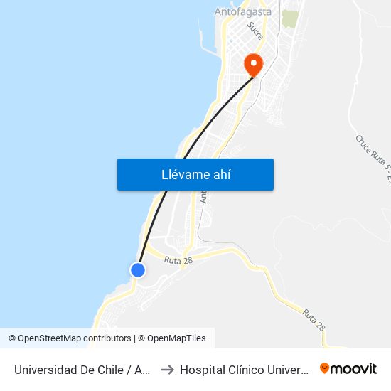 Universidad De Chile / Acceso Campus Coloso to Hospital Clínico Universidad De Antofagasta map