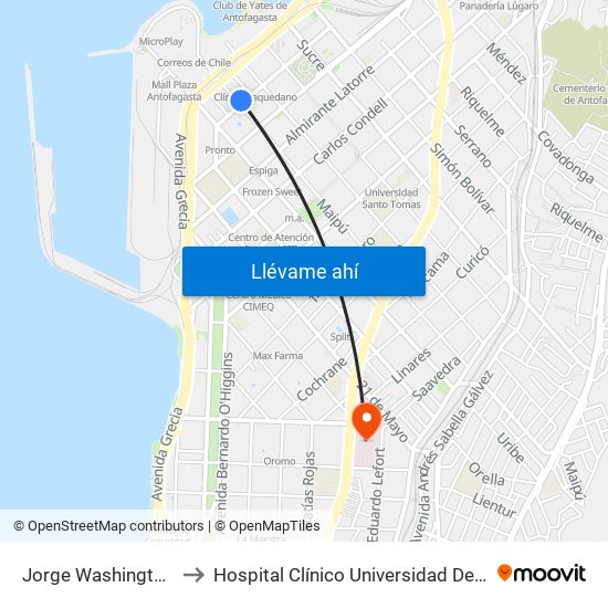 Jorge Washington, 2411 to Hospital Clínico Universidad De Antofagasta map