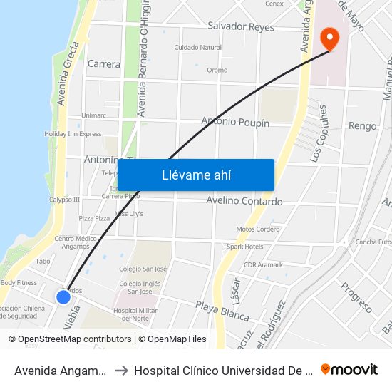 Avenida Angamos, 303 to Hospital Clínico Universidad De Antofagasta map
