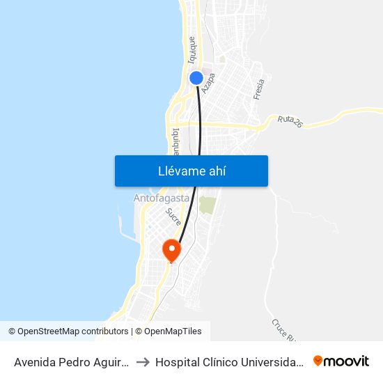 Avenida Pedro Aguirre Cerda, 253 to Hospital Clínico Universidad De Antofagasta map