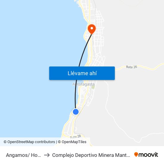 Angamos/ Hornitos to Complejo Deportivo Minera Mantos Blancos map