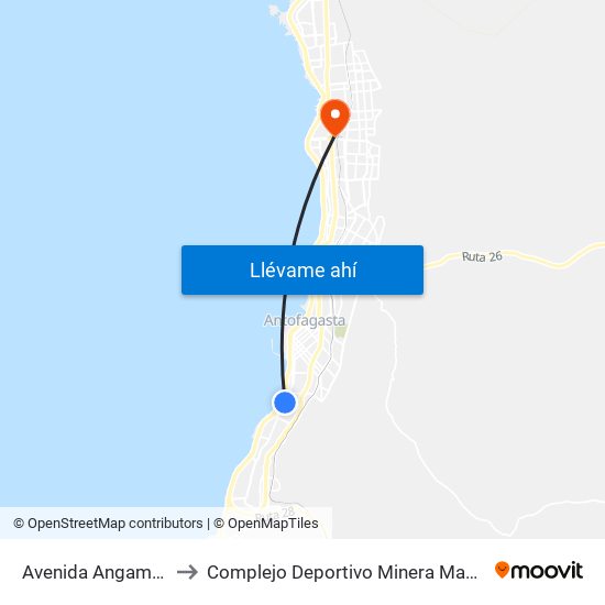 Avenida Angamos, 800 to Complejo Deportivo Minera Mantos Blancos map