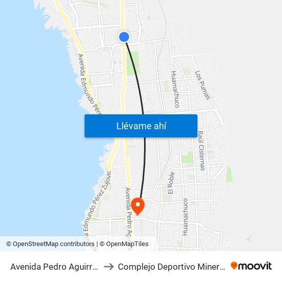 Avenida Pedro Aguirre Cerda, 10661 to Complejo Deportivo Minera Mantos Blancos map