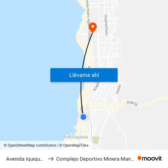 Avenida Iquique, 3994 to Complejo Deportivo Minera Mantos Blancos map