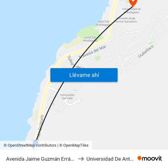 Avenida Jaime Guzmán Errázuriz, 04600 to Universidad De Antofagasta map