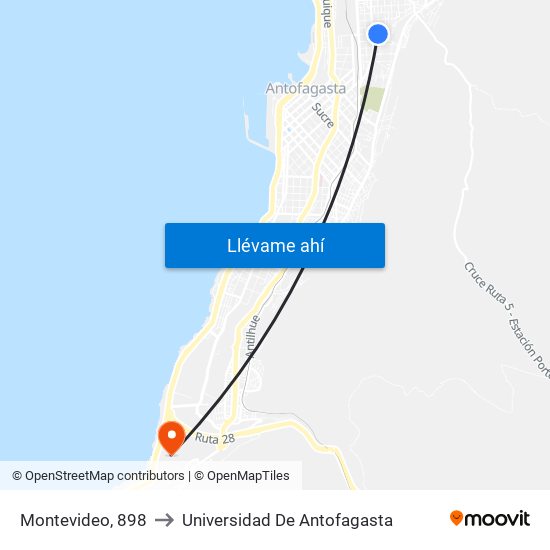 Montevideo, 898 to Universidad De Antofagasta map
