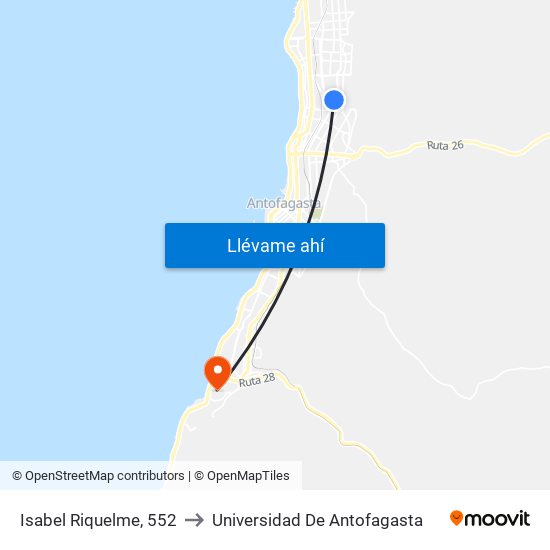 Isabel Riquelme, 552 to Universidad De Antofagasta map
