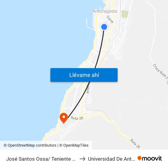 José Santos Ossa/ Teniente Manuel Orella to Universidad De Antofagasta map