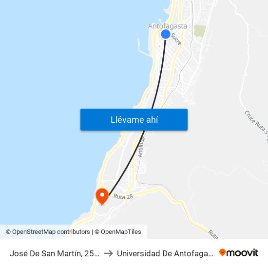 José De San Martín, 2514 to Universidad De Antofagasta map