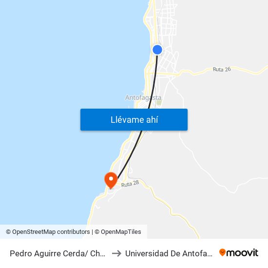 Pedro Aguirre Cerda/ Chalinga to Universidad De Antofagasta map