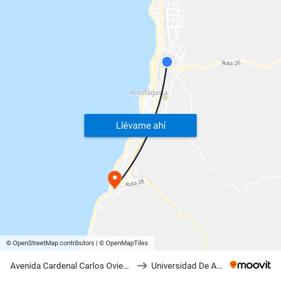 Avenida Cardenal Carlos Oviedo Cavada, 5194 to Universidad De Antofagasta map