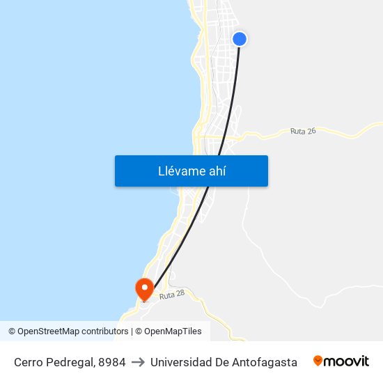 Cerro Pedregal, 8984 to Universidad De Antofagasta map