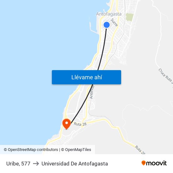 Uribe, 577 to Universidad De Antofagasta map