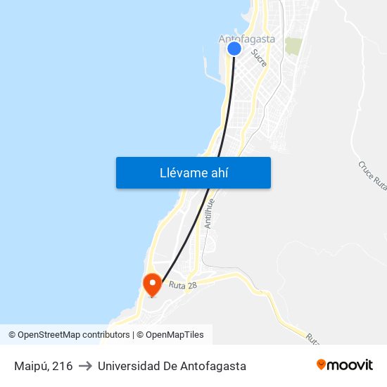 Maipú, 216 to Universidad De Antofagasta map