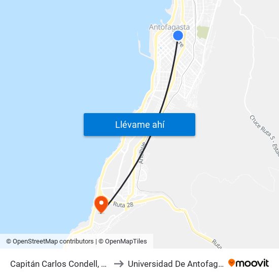 Capitán Carlos Condell, 2758 to Universidad De Antofagasta map