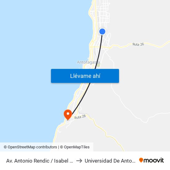 Av. Antonio Rendic / Isabel Riquelme to Universidad De Antofagasta map