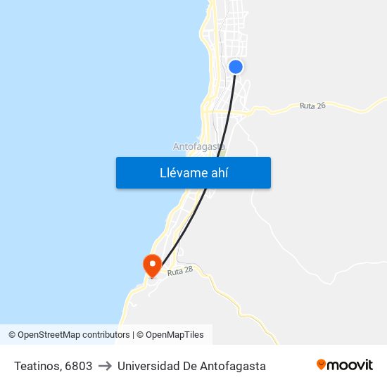 Teatinos, 6803 to Universidad De Antofagasta map