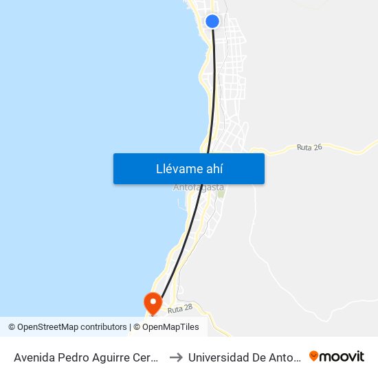 Avenida Pedro Aguirre Cerda, 10581 to Universidad De Antofagasta map