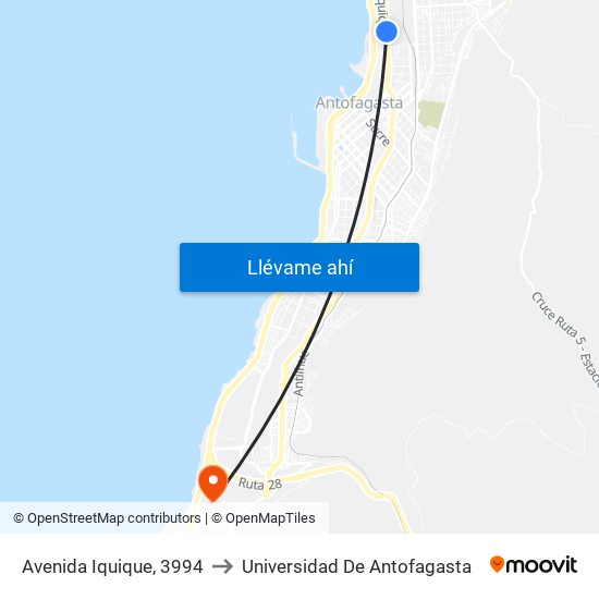 Avenida Iquique, 3994 to Universidad De Antofagasta map