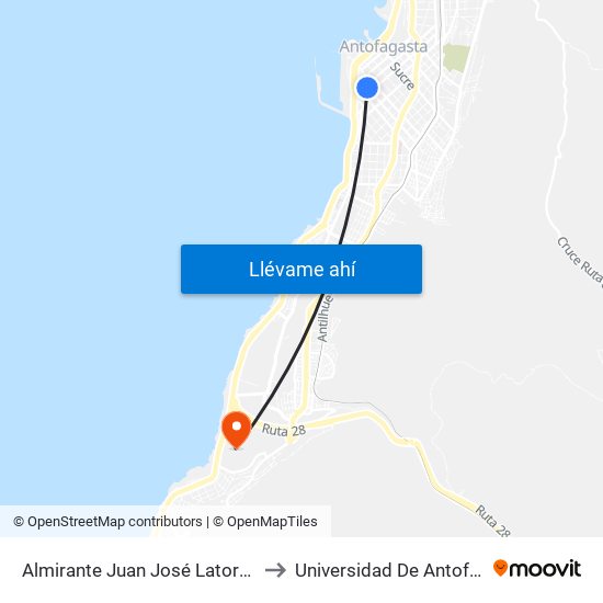 Almirante Juan José Latorre, 2186 to Universidad De Antofagasta map