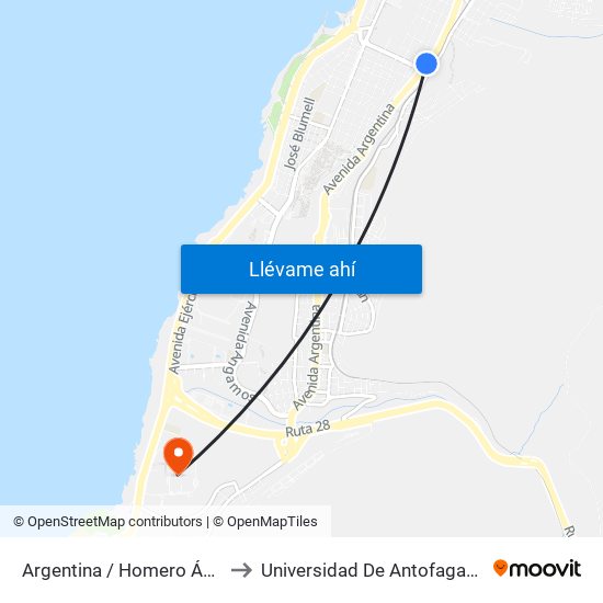 Argentina / Homero Ávila to Universidad De Antofagasta map