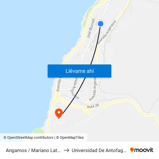 Angamos / Mariano Latorre to Universidad De Antofagasta map