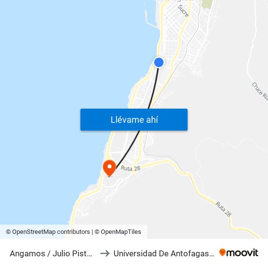 Angamos / Julio Pistelli to Universidad De Antofagasta map