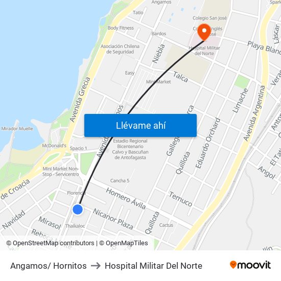Angamos/ Hornitos to Hospital Militar Del Norte map