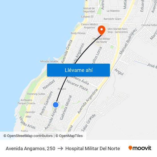 Avenida Angamos, 250 to Hospital Militar Del Norte map