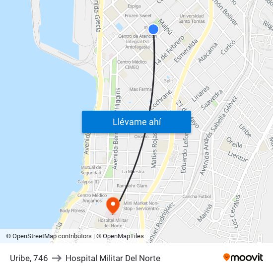 Uribe, 746 to Hospital Militar Del Norte map