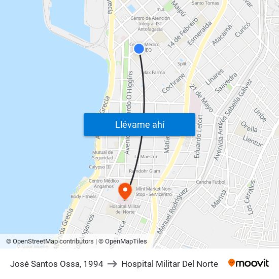 José Santos Ossa, 1994 to Hospital Militar Del Norte map