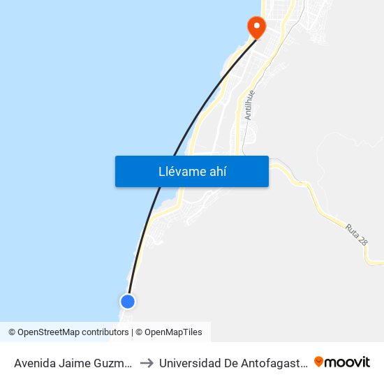 Avenida Jaime Guzmán Errázuriz, 4300 to Universidad De Antofagasta - Campus Angamos map